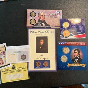 William Harrison Commemorative Panel w/P & D Mint Presidential Dollars & more